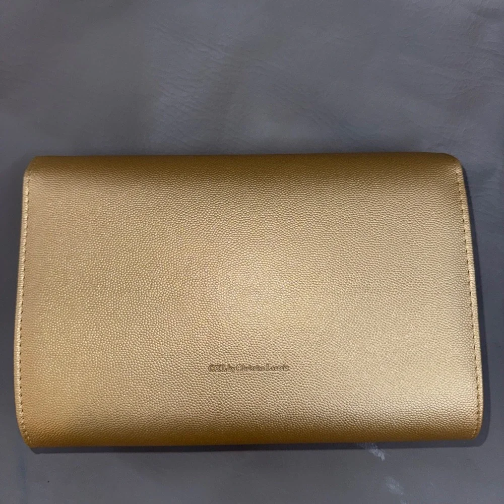 CXL Christian Lacroix Paris Caviar Clutch Gold Metallic Faux Leath NWT